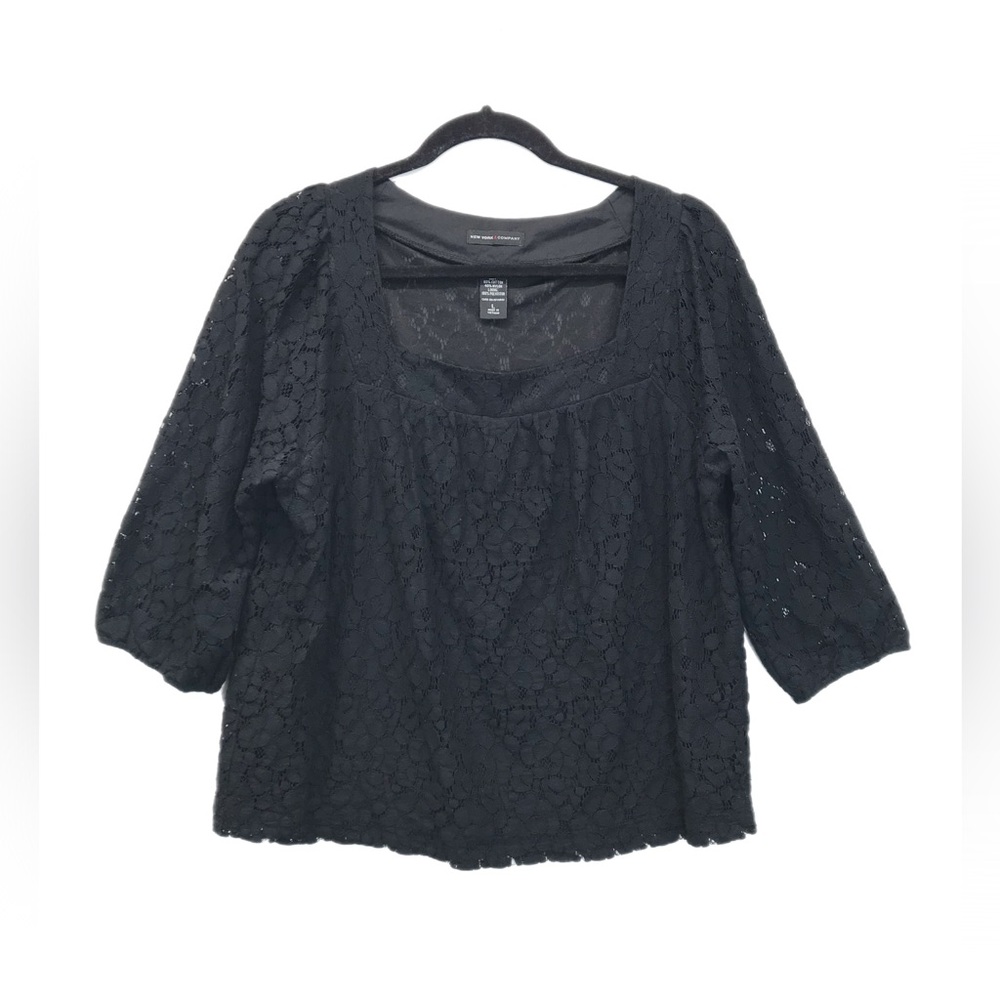 New York & Company Women’s‎ Size L Blouse 3/4 Sleeve Shirt Black Lace Top.